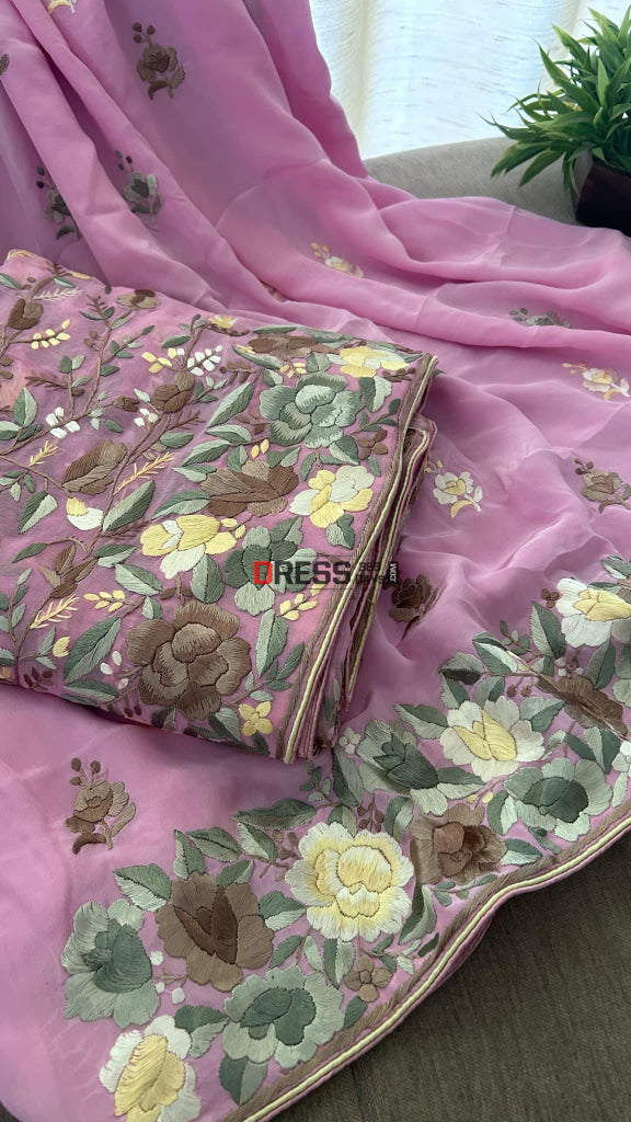 Exclusive Pink Multicolour Parsi Gara Suit (Three Piece) Parsi Gara Suits