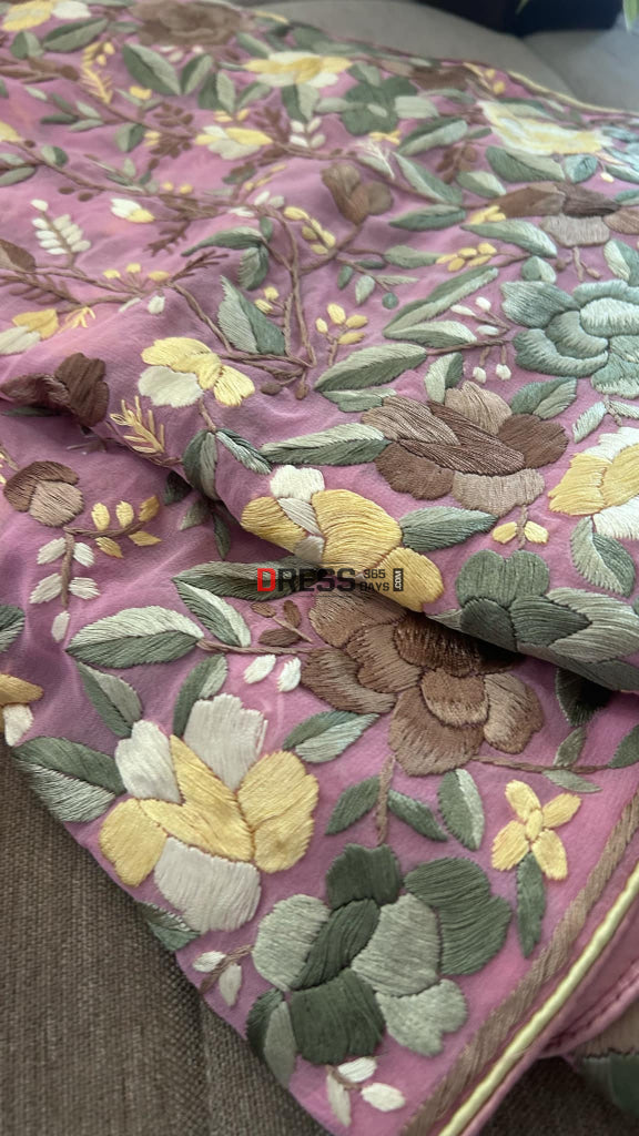 Exclusive Pink Multicolour Parsi Gara Suit (Three Piece) Parsi Gara Suits