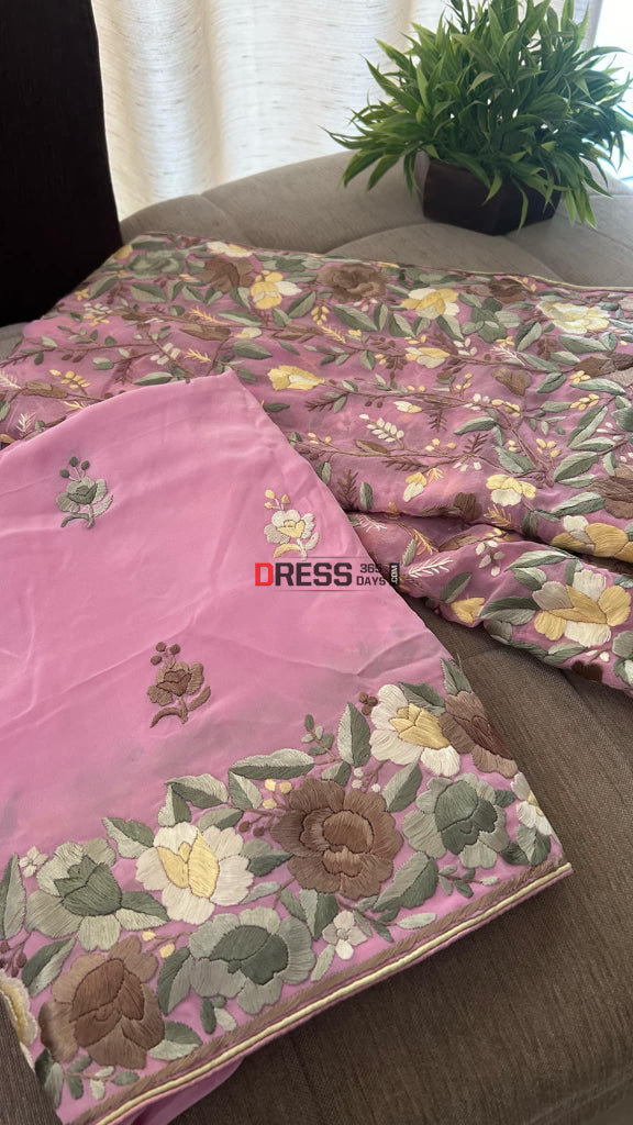 Exclusive Pink Multicolour Parsi Gara Suit (Three Piece) Parsi Gara Suits