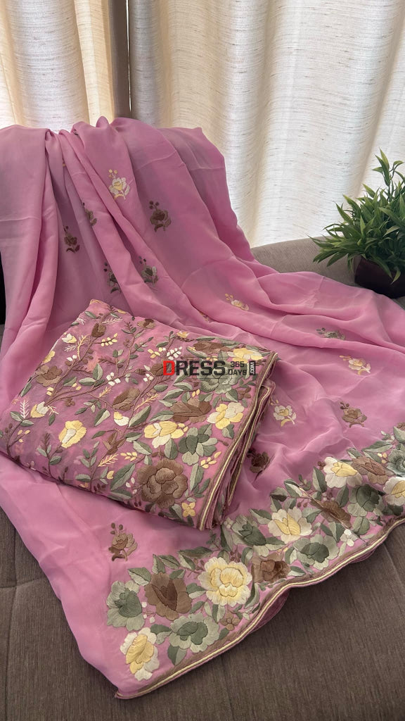 Exclusive Pink Multicolour Parsi Gara Suit (Three Piece) Parsi Gara Suits