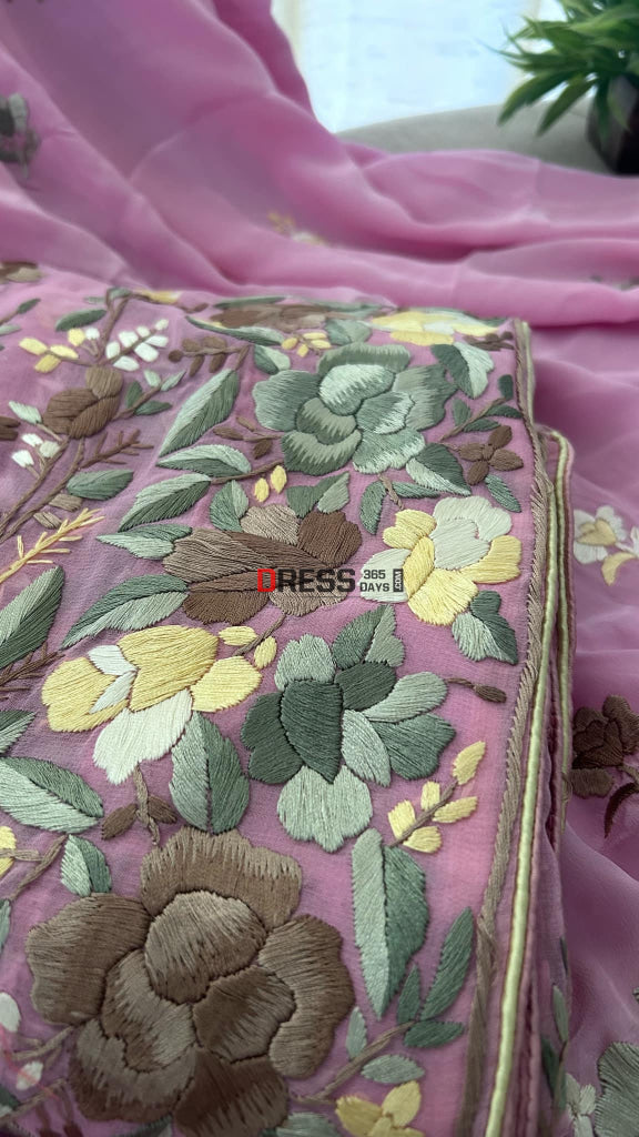Exclusive Pink Multicolour Parsi Gara Suit (Three Piece) Parsi Gara Suits