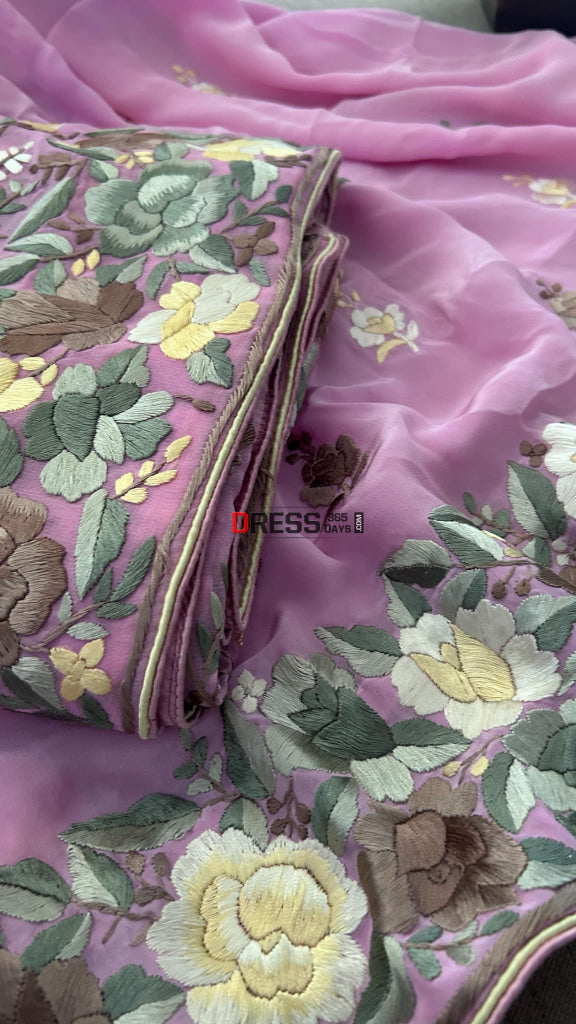 Exclusive Pink Multicolour Parsi Gara Suit (Three Piece) Parsi Gara Suits