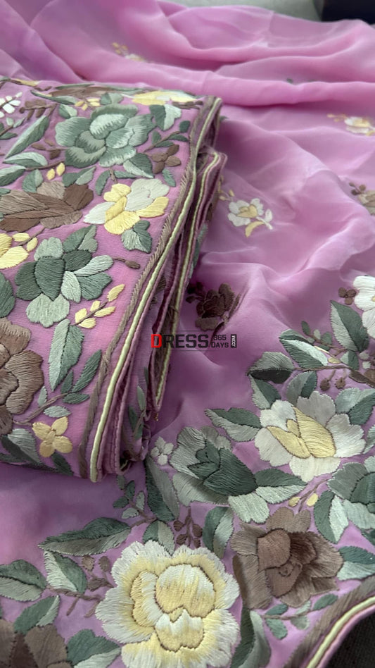 Exclusive Pink Multicolour Parsi Gara Suit (Three Piece) Parsi Gara Suits