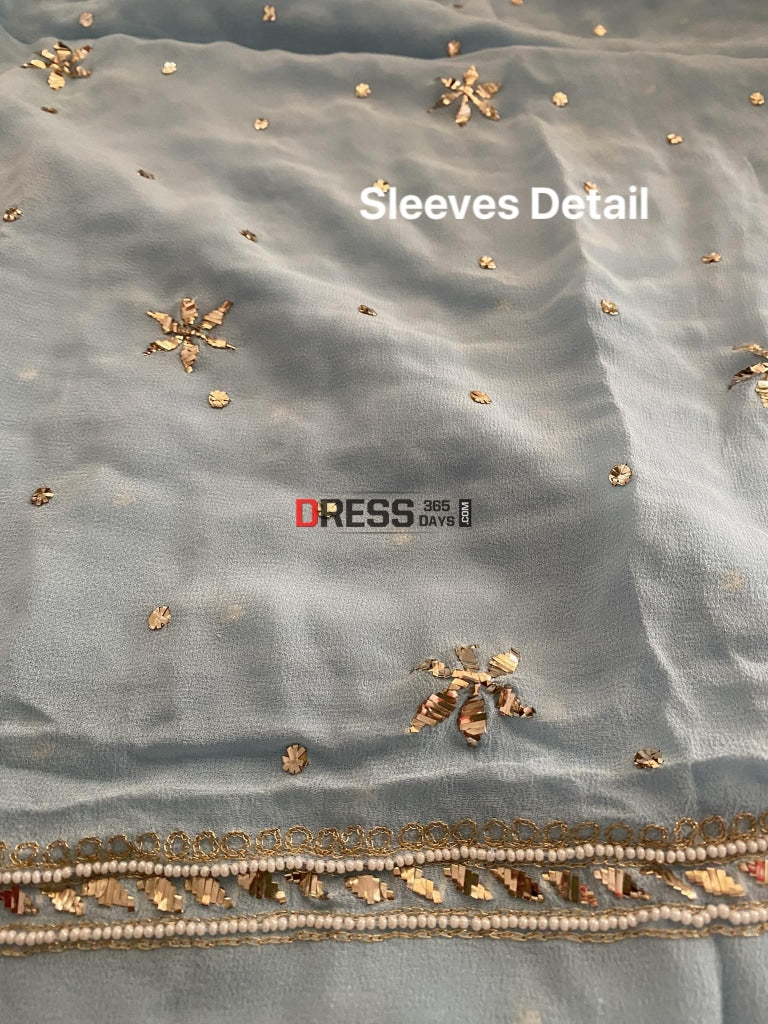 Exclusive Powder Blue Kamdani & Pearl Suit Chikankari Suits