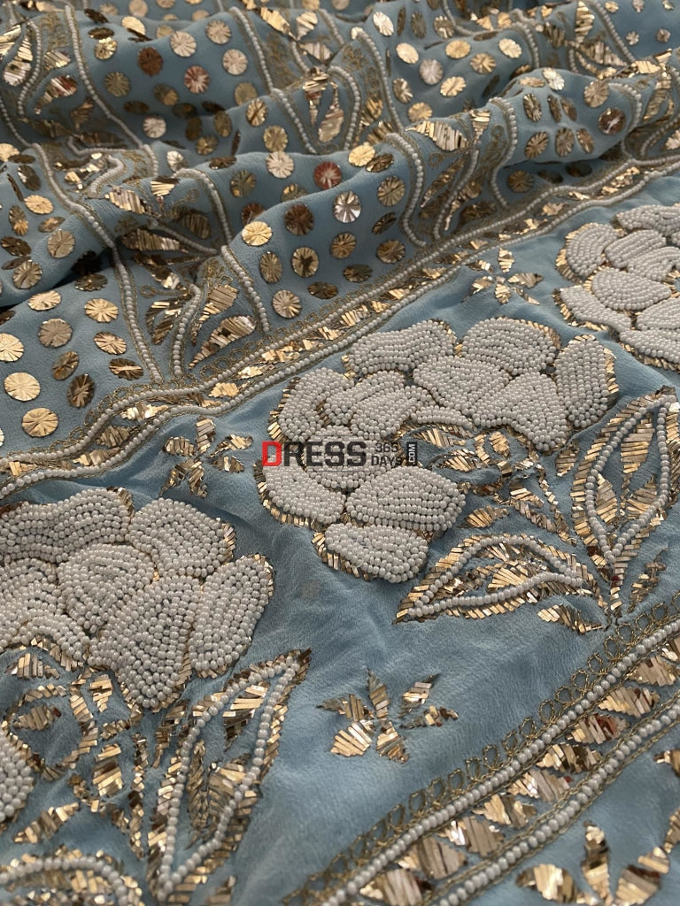 Exclusive Powder Blue Kamdani & Pearl Suit Chikankari Suits