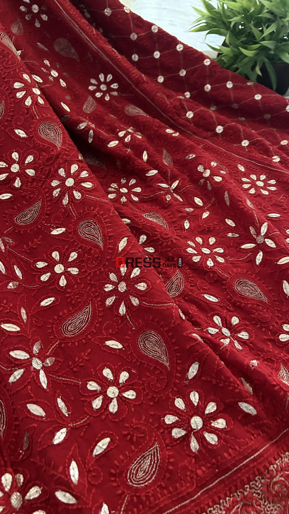 Exclusive Red Gota Patti Chikankari Dupatta Chikankari Dupatta