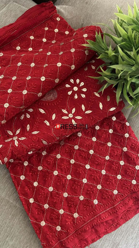 Exclusive Red Gota Patti Chikankari Dupatta Chikankari Dupatta