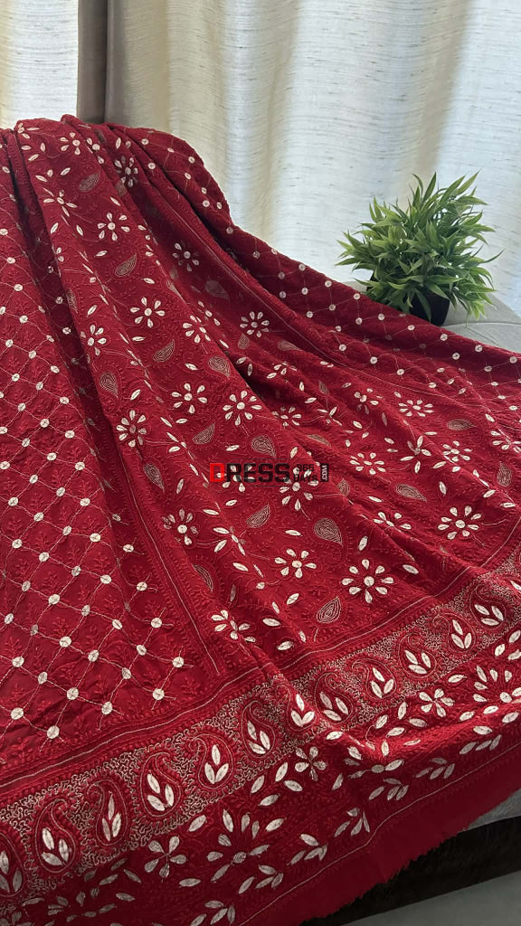 Exclusive Red Gota Patti Chikankari Dupatta Chikankari Dupatta