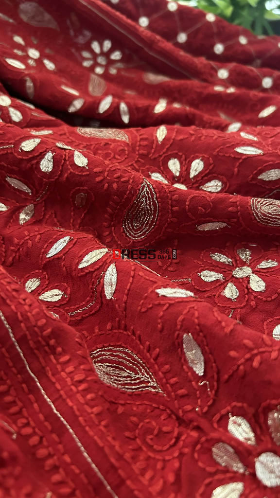 Exclusive Red Gota Patti Chikankari Dupatta Chikankari Dupatta