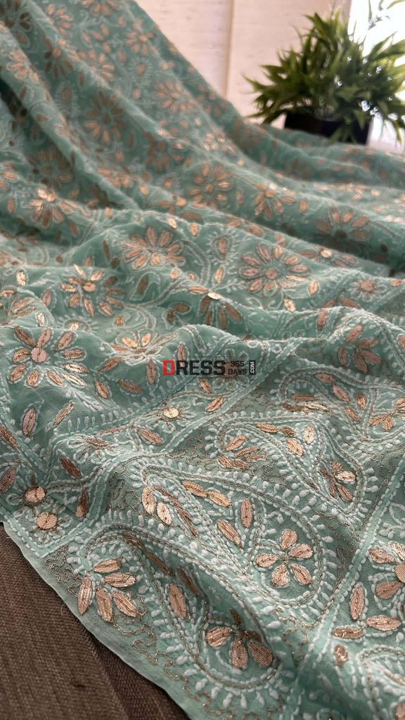 Exclusive Sea Green Gota Patti Chikankari Dupatta Chikankari Dupatta