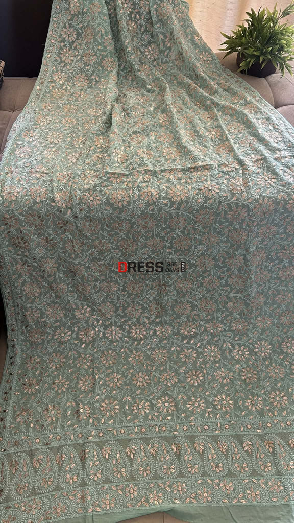Exclusive Sea Green Gota Patti Chikankari Dupatta Chikankari Dupatta
