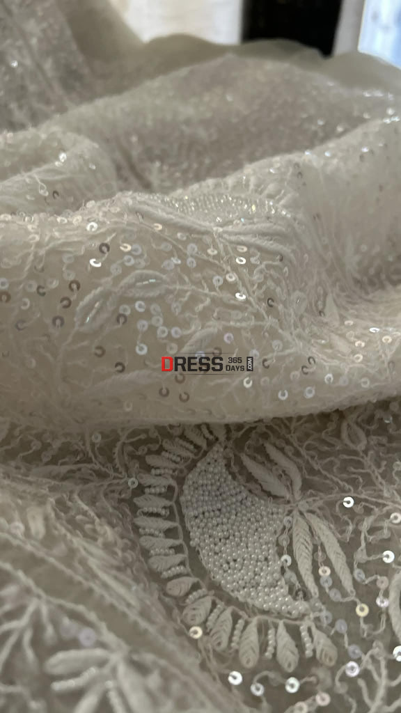 Exclusive White Full Jaal Organza Pearl Sequin Chikankari Suit - Chikankari Suits