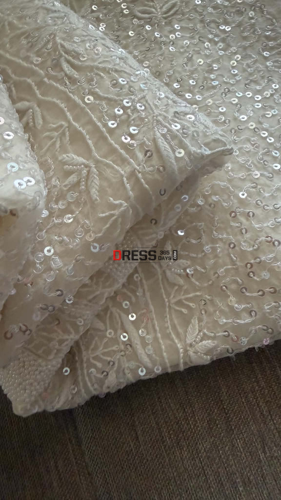 Exclusive White Full Jaal Organza Pearl Sequin Chikankari Suit - Chikankari Suits