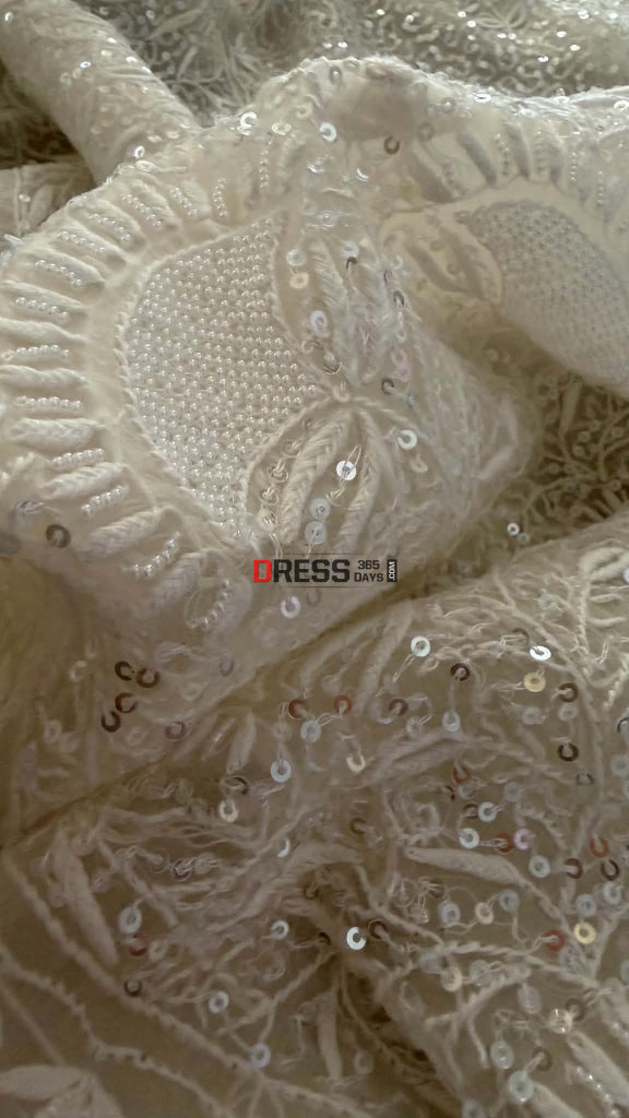 Exclusive White Full Jaal Organza Pearl Sequin Chikankari Suit - Chikankari Suits