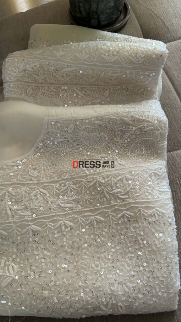 Exclusive White Full Jaal Organza Pearl Sequin Chikankari Suit - Chikankari Suits