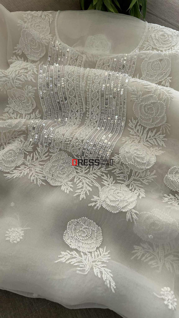 Exclusive White Organza Pearl Chikankari Suit Chikankari Suits