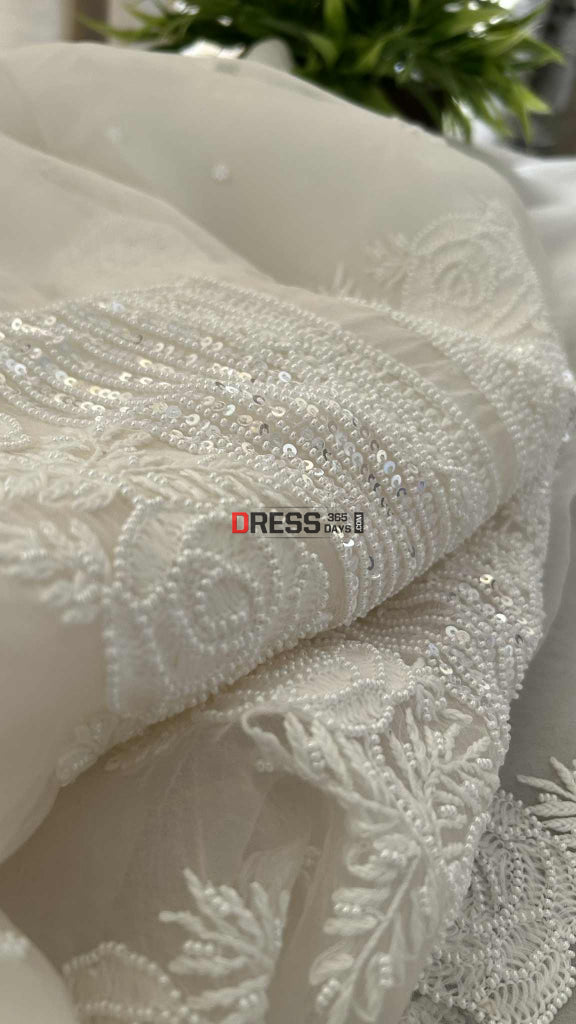 Exclusive White Organza Pearl Chikankari Suit Chikankari Suits