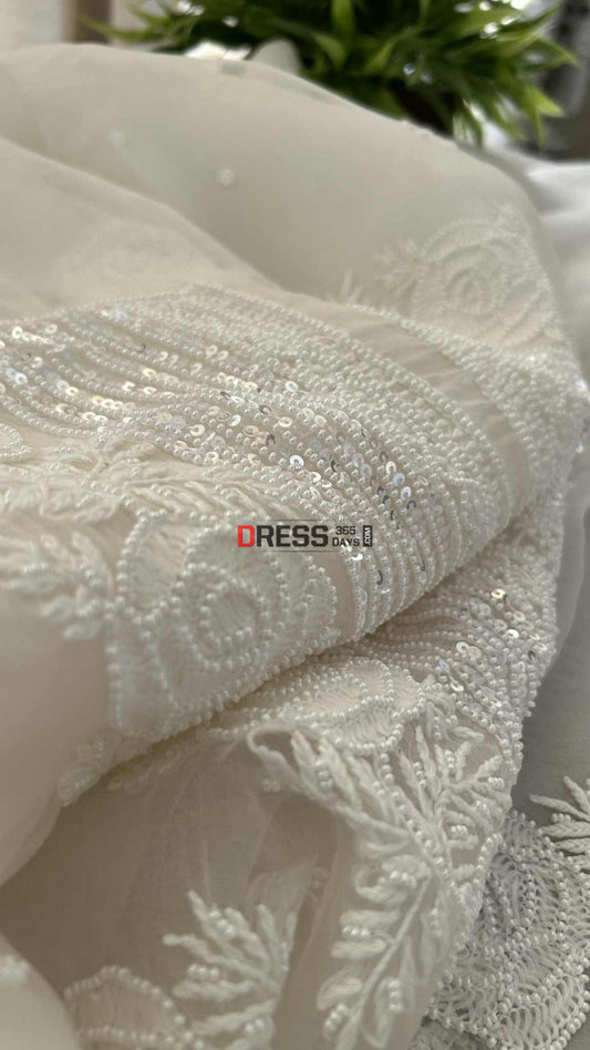Exclusive White Organza Pearl Chikankari Suit Chikankari Suits