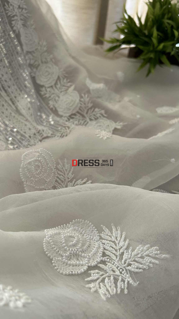 Exclusive White Organza Pearl Chikankari Suit Chikankari Suits