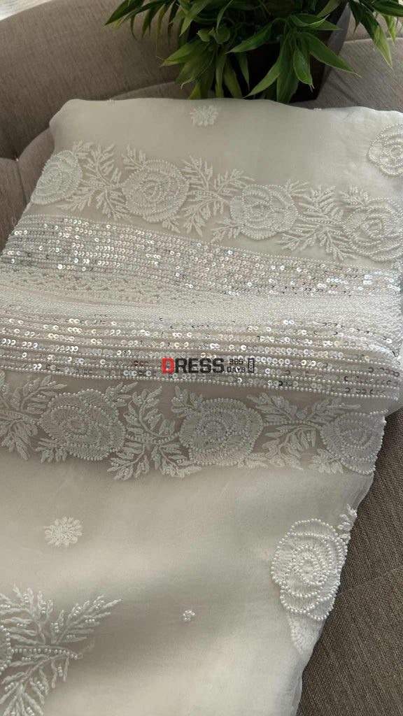 Exclusive White Organza Pearl Chikankari Suit Chikankari Suits