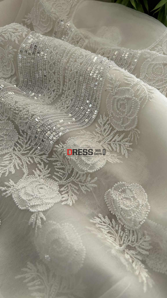 Exclusive White Organza Pearl Chikankari Suit Chikankari Suits