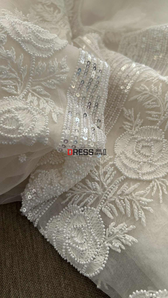Exclusive White Organza Pearl Chikankari Suit Chikankari Suits