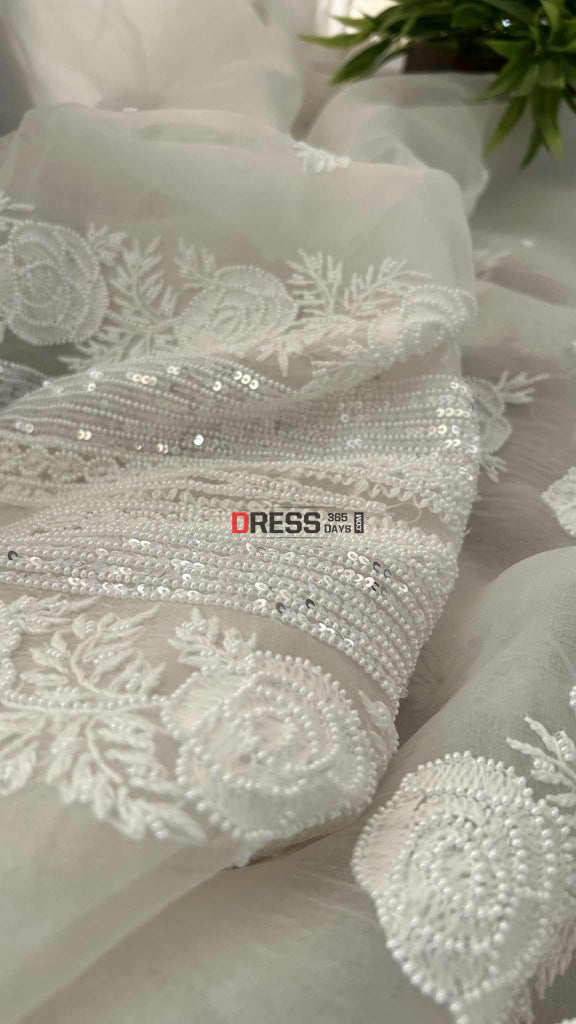 Exclusive White Organza Pearl Chikankari Suit Chikankari Suits