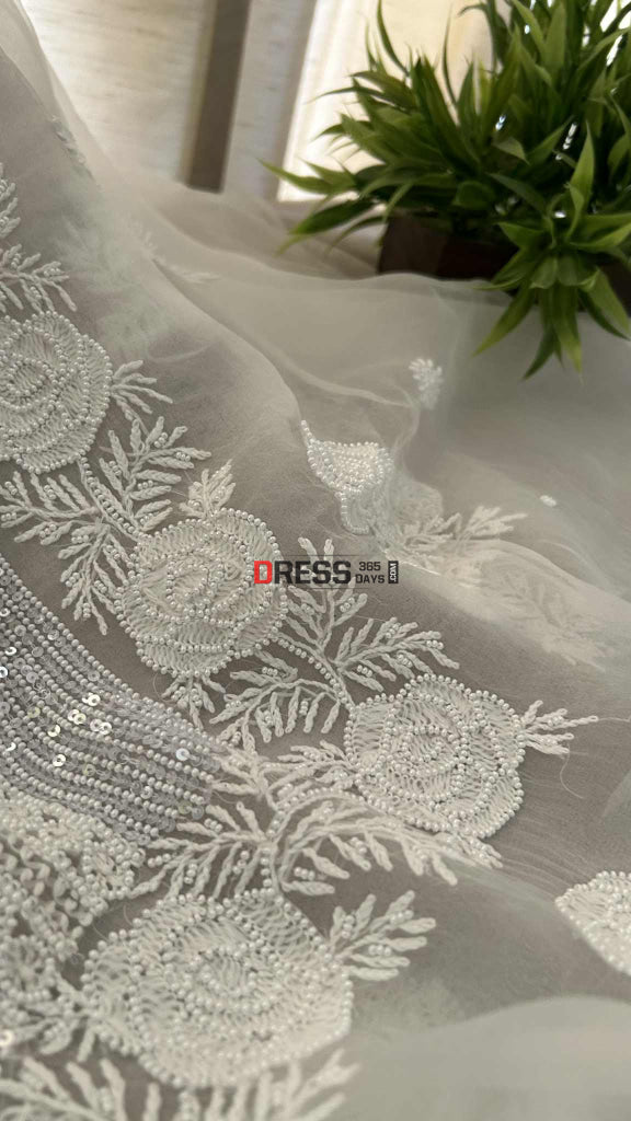 Exclusive White Organza Pearl Chikankari Suit Chikankari Suits