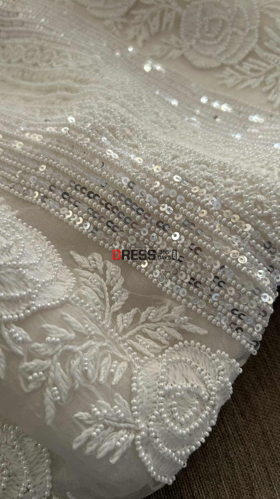 Exclusive White Organza Pearl Chikankari Suit Chikankari Suits