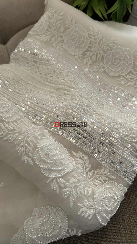 Exclusive White Organza Pearl Chikankari Suit Chikankari Suits