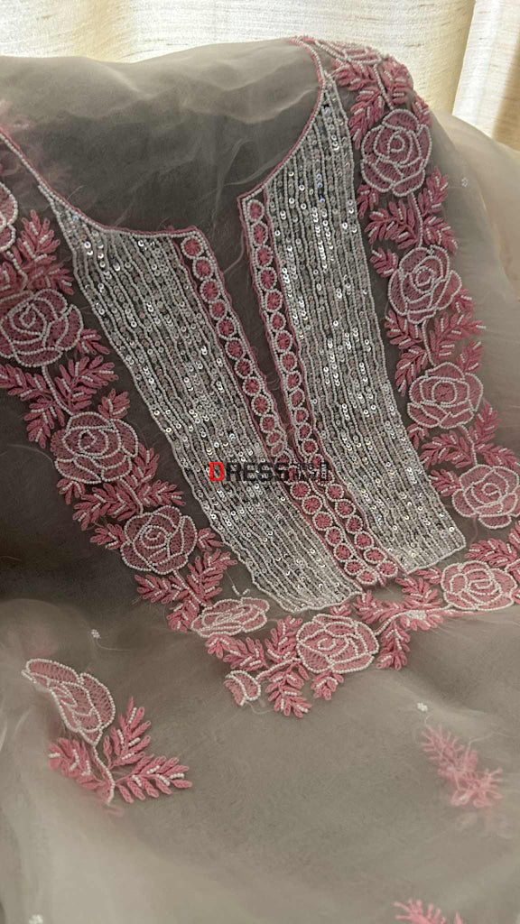 Exclusive White & Pink Organza Pearl Chikankari Suit Chikankari Suits
