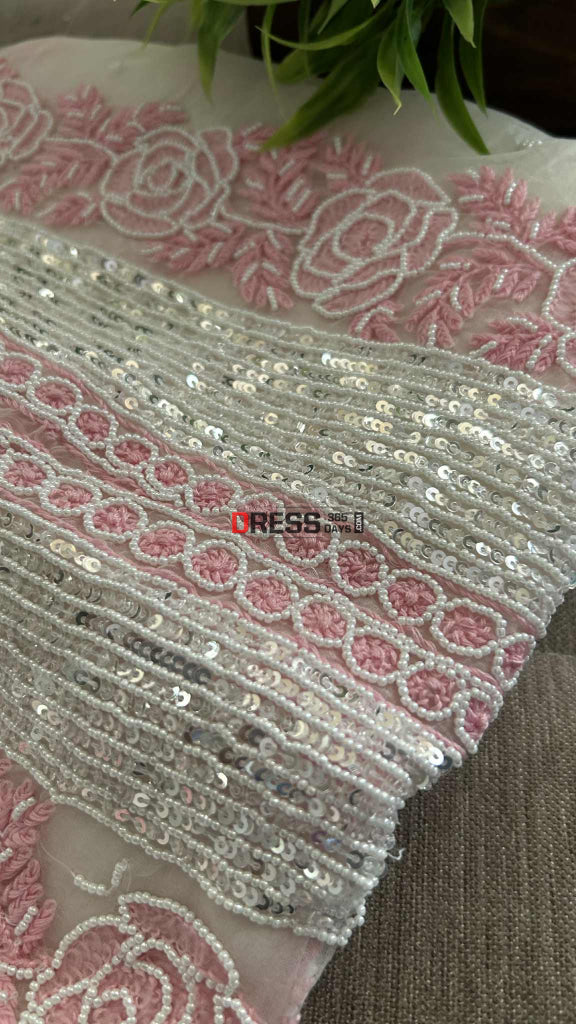 Exclusive White & Pink Organza Pearl Chikankari Suit Chikankari Suits