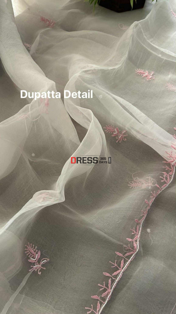 Exclusive White & Pink Organza Pearl Chikankari Suit Chikankari Suits