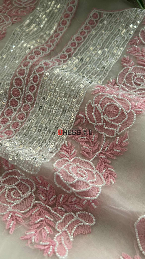 Exclusive White & Pink Organza Pearl Chikankari Suit Chikankari Suits