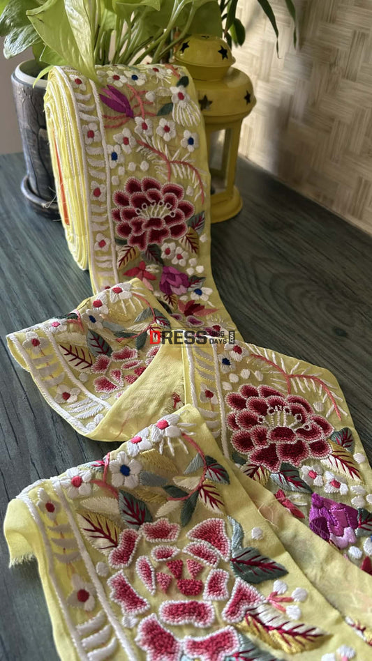 Exclusive Yellow Parsi Gara Floral Border - Parsi Laces