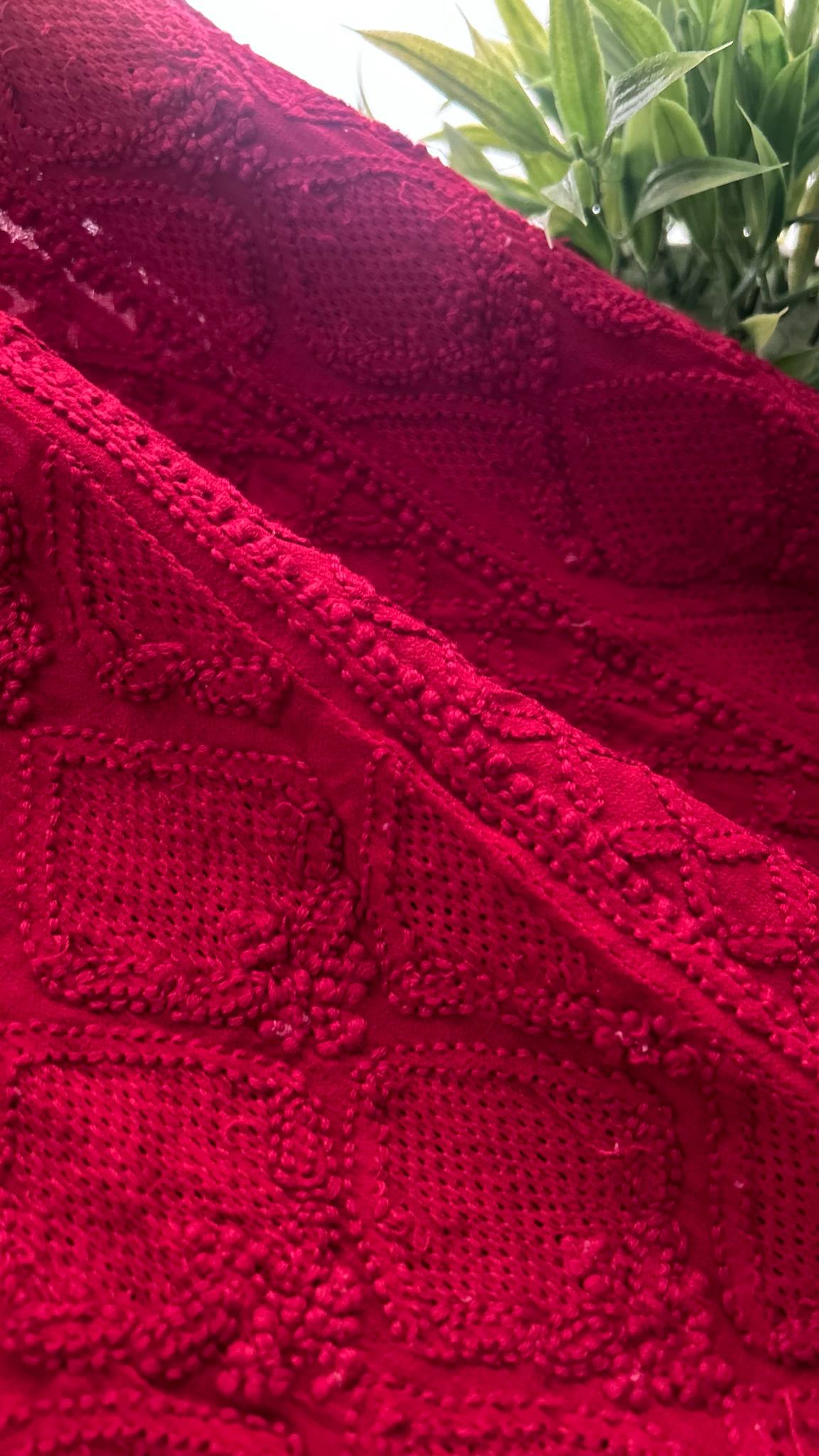 Maroon Lucknowi Chikankari Hand Jaali Anarkali Suit (Anarkali & Dupatta)