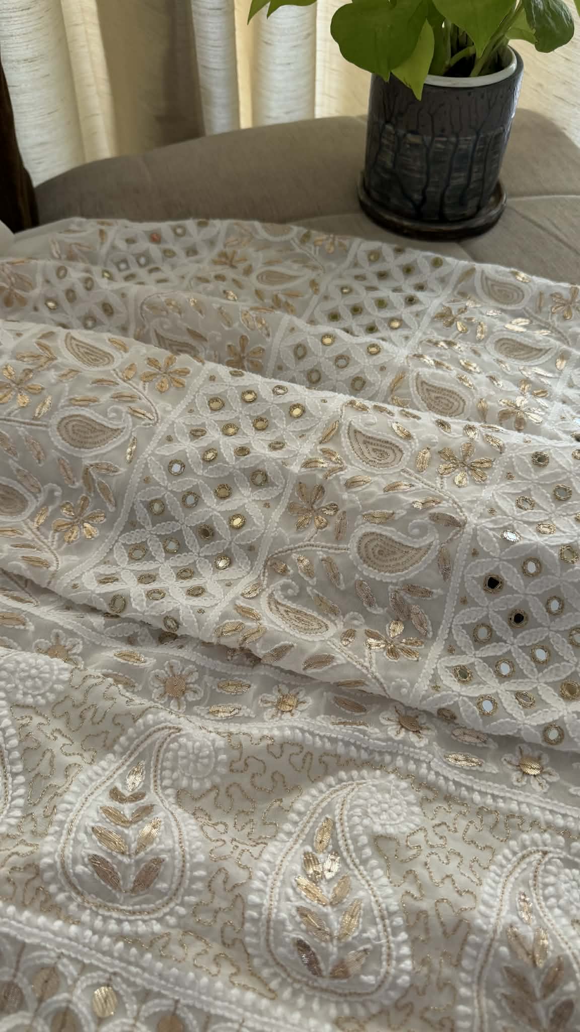 White Mirror & Gota Patti Chikankari Suit