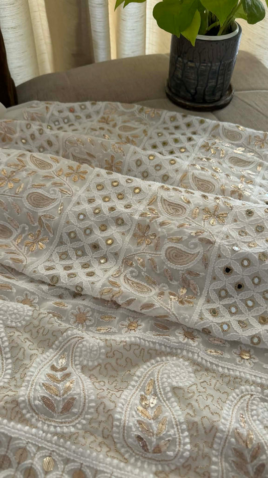 White Mirror & Gota Patti Chikankari Suit