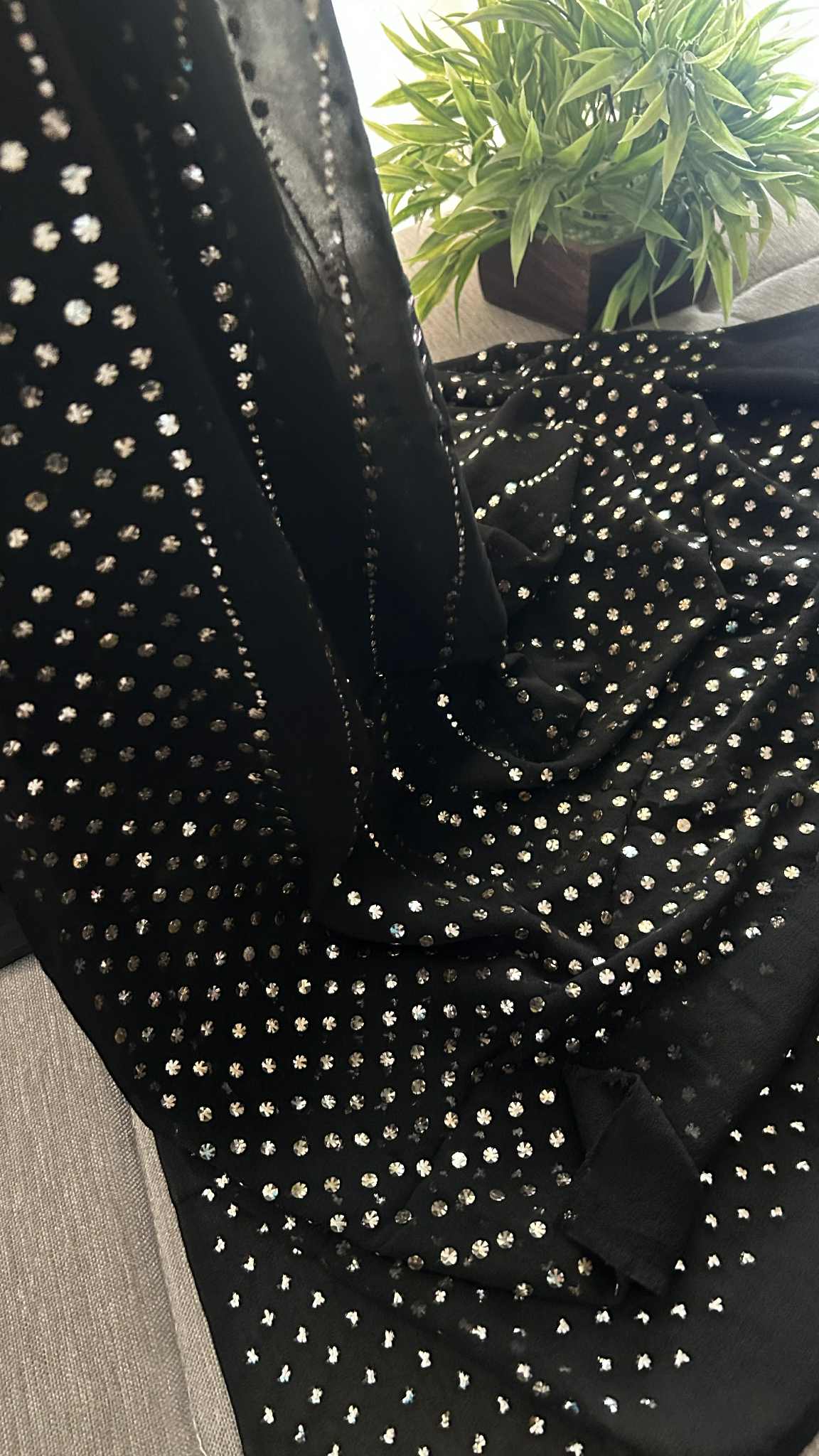 Black Pure Georgette Mukaish Dupatta