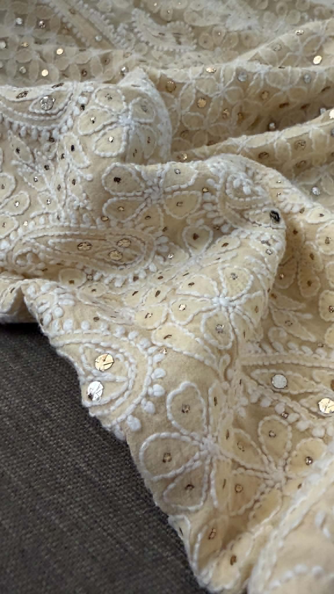 Beige Mukaish Chikankari Lehenga Skirt (Lehenga Only)