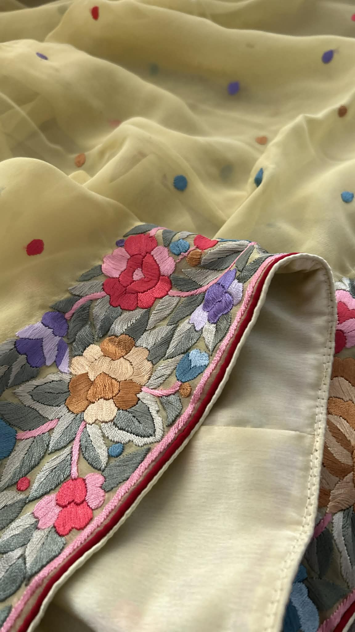 Artisanal Lemon Yellow Parsi Gara Dupatta