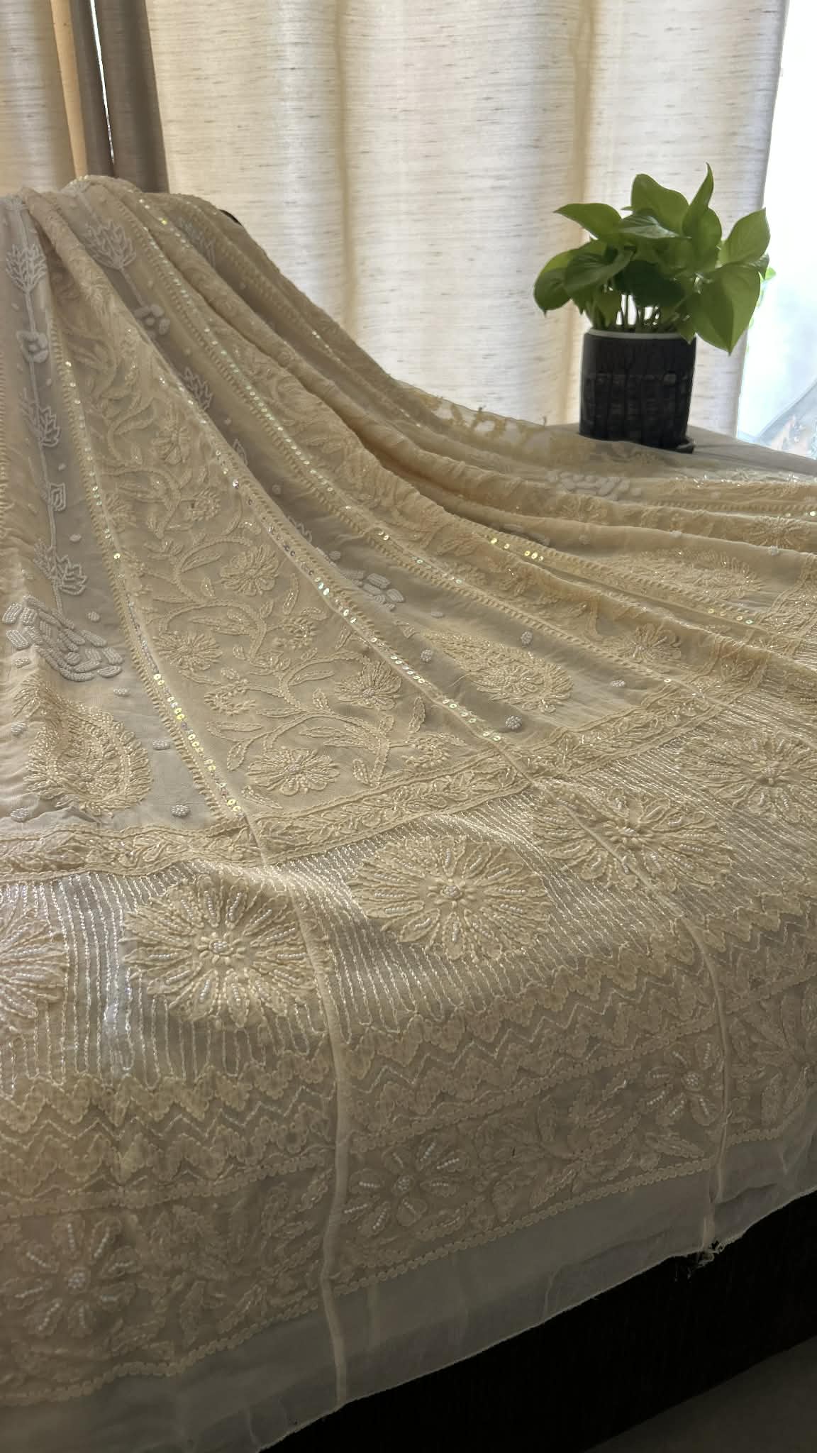 Beige Pearl Chikankari Anarkali Suit