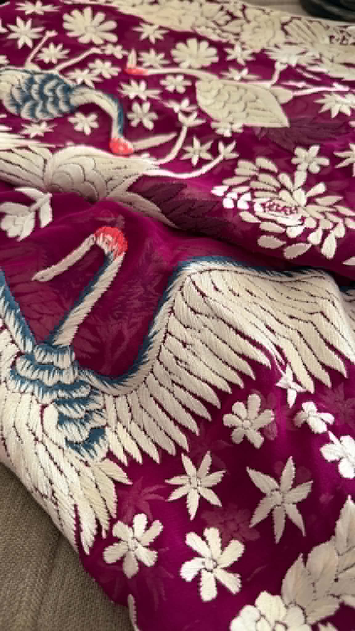 Designer Burgundy Parsi Gara Dupatta