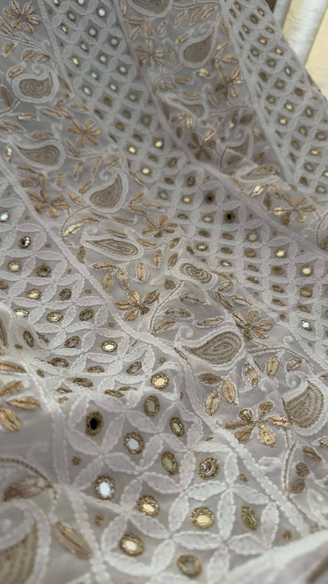 White Mirror & Gota Patti Chikankari Suit