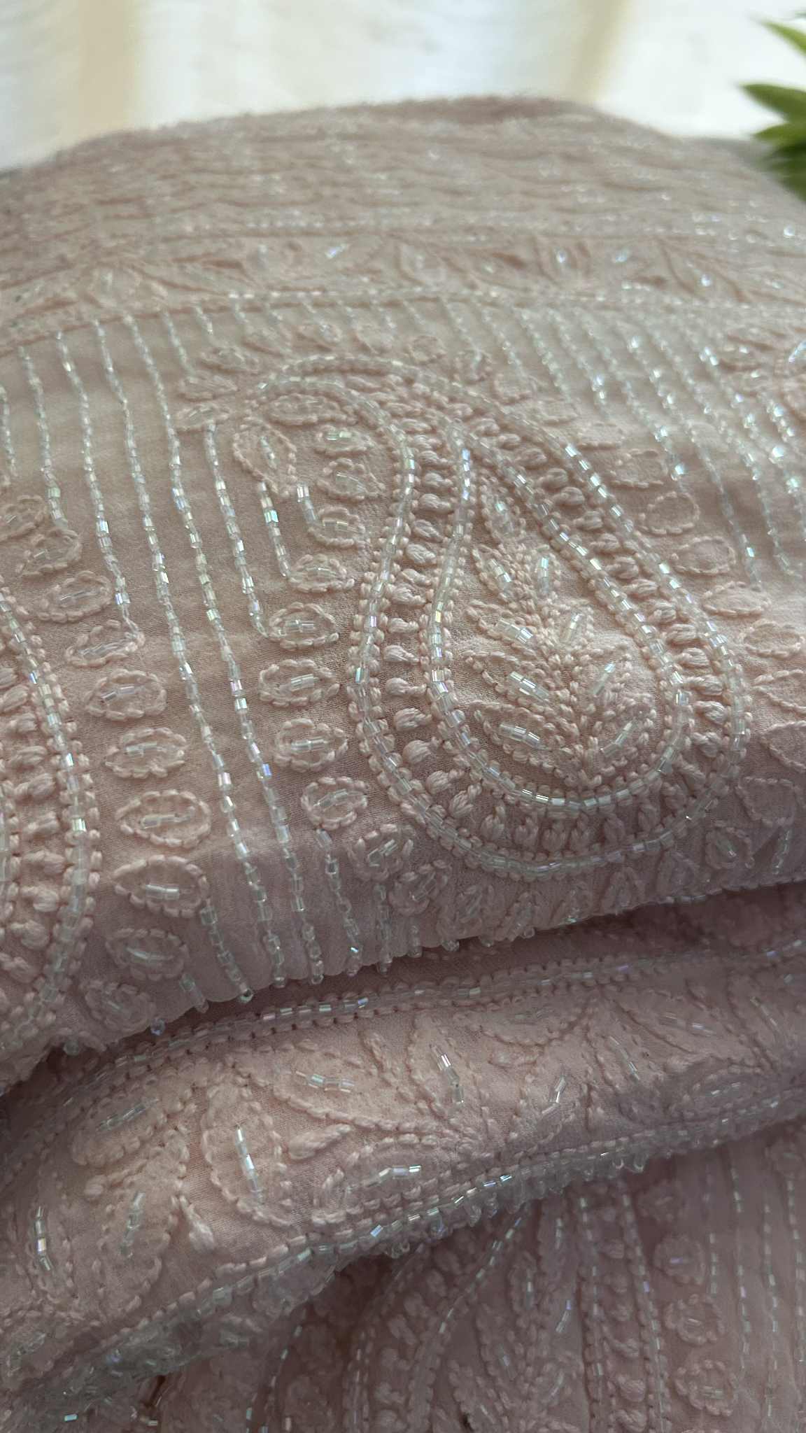 Peachy Pink Cut Dana Sequin Chikankari Saree