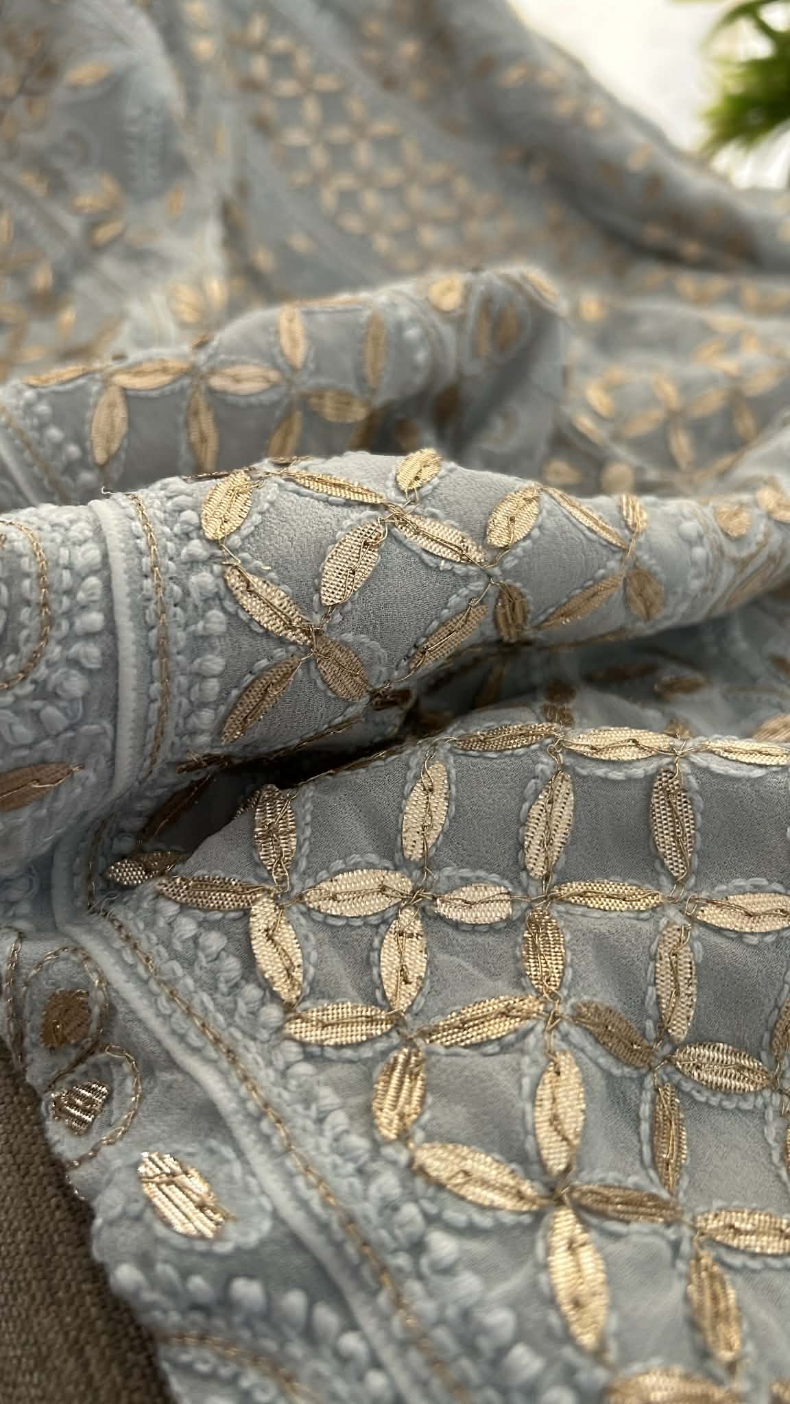 Greyish Blue Gota Patti Chikankari Anarkali Suit (Anarkali And Dupatta)