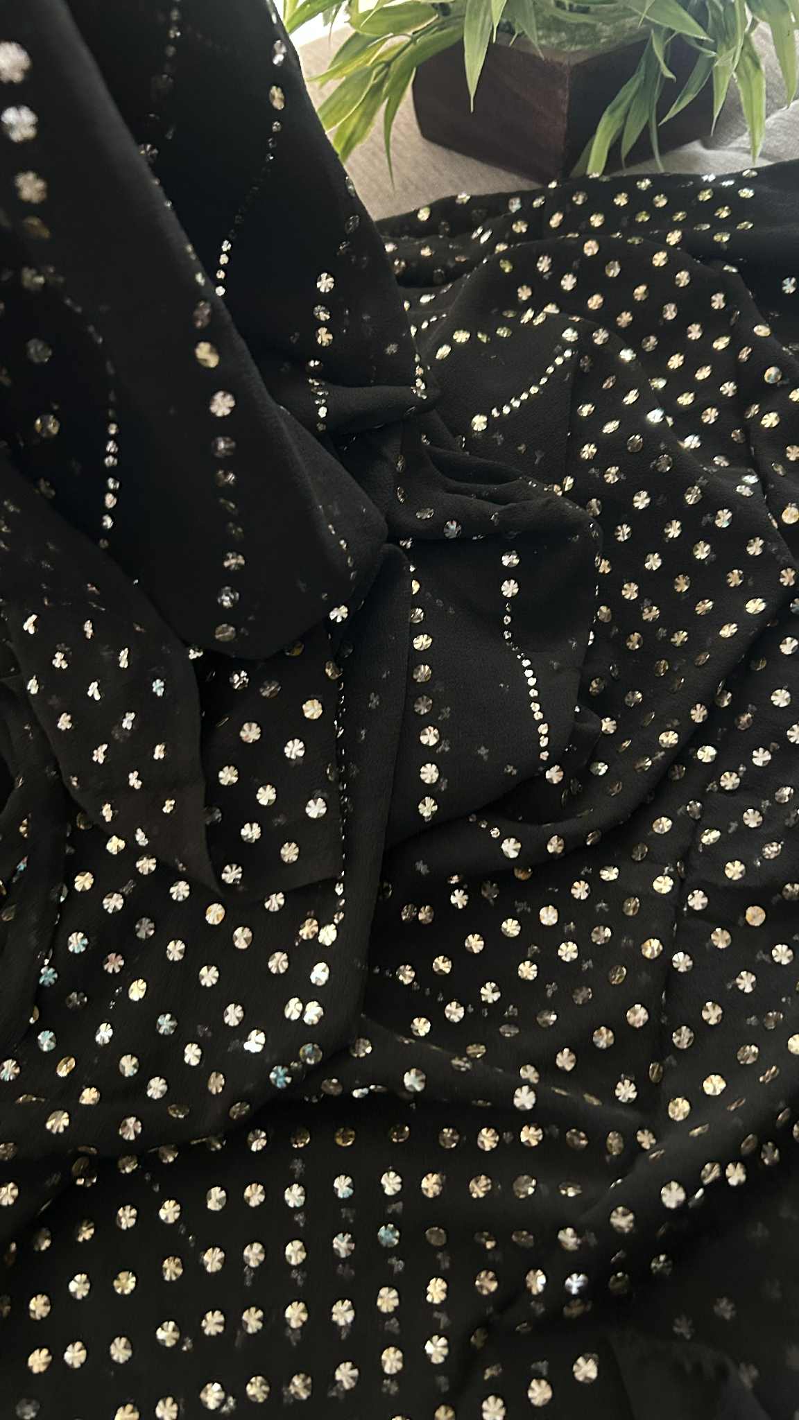 Black Pure Georgette Mukaish Dupatta