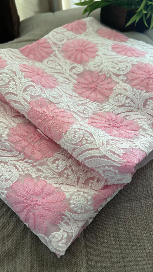 Baby Pink Georgette Chikankari Kurti Fabric (Only Kurti)