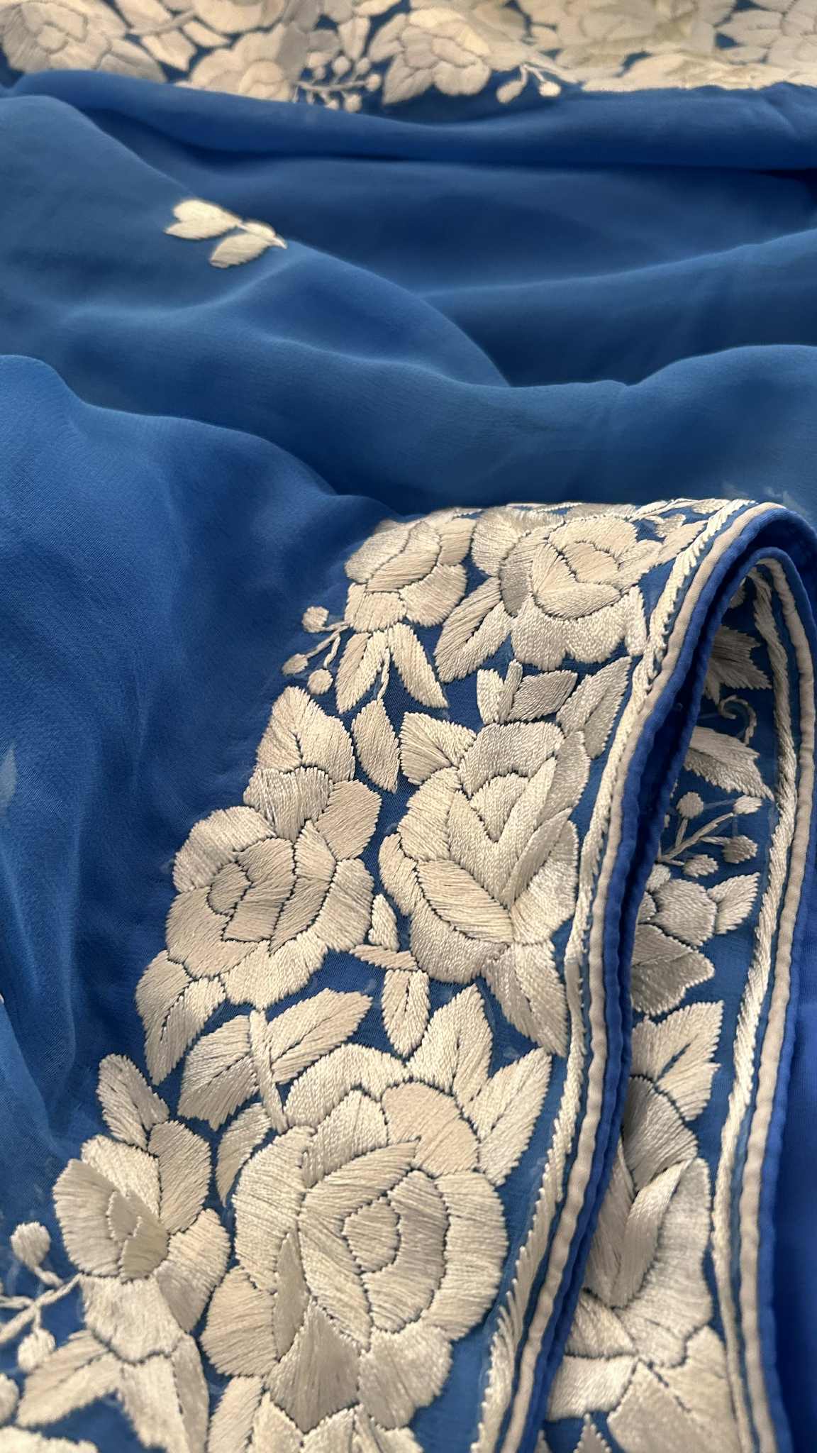 Pre Order Blue & Ivory Parsi Gara Dupatta