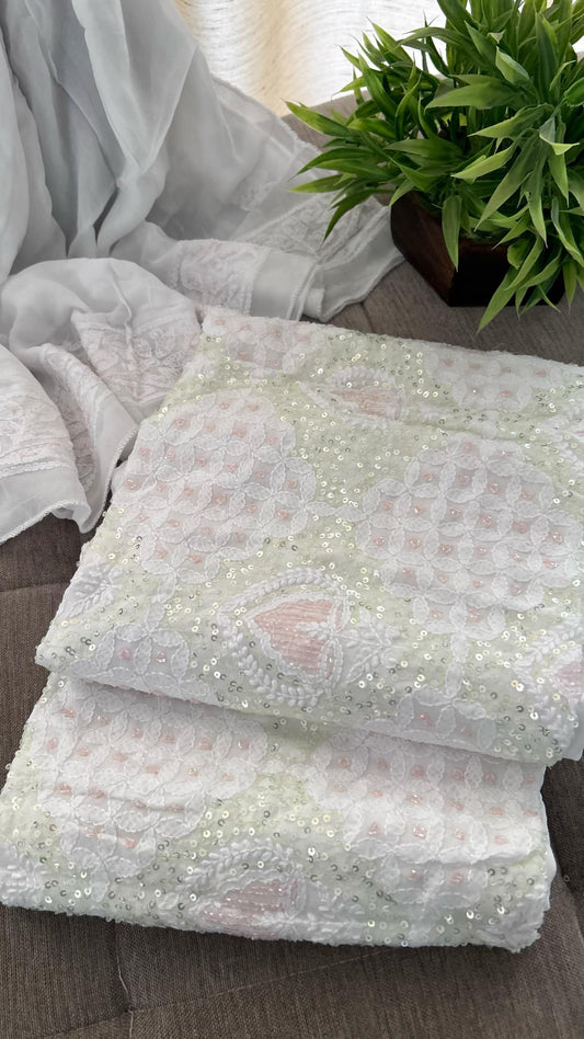 Designer Cut Dana Chikankari Kurta Dupatta Set